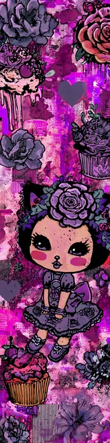 Free kawaii cats bookmark featuring a standing cat holding flowers